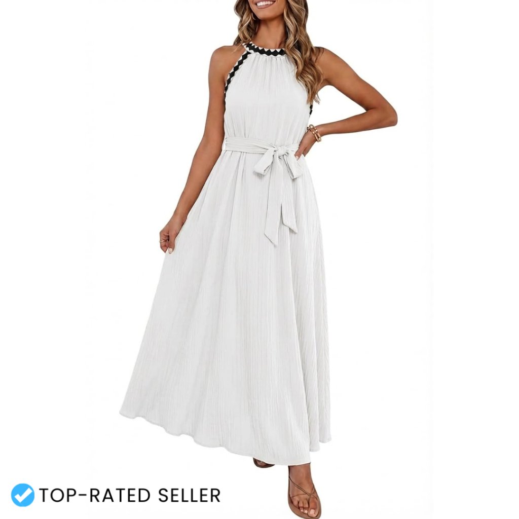 Halter Maxi Dress Boho Formal Elegant Sleeveless Swing Beach Vacation Wear